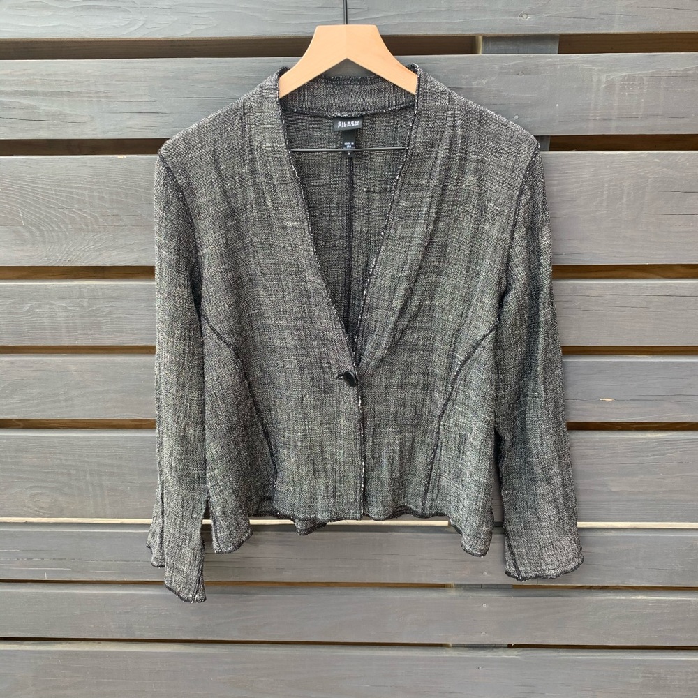 Eileen Fisher Linen Tweed Charcoal Blazer Medium